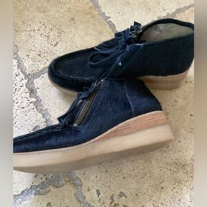 10 Crosby Derek Lam Eden Black Calf Hair Fringe Wedge Booties Size US 6 M